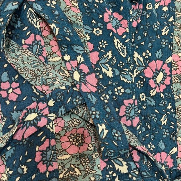 Free People Bali Sultry Boho Floral Flare Pants Teal Pink Green M Perfect Gift - Picture 6 of 13